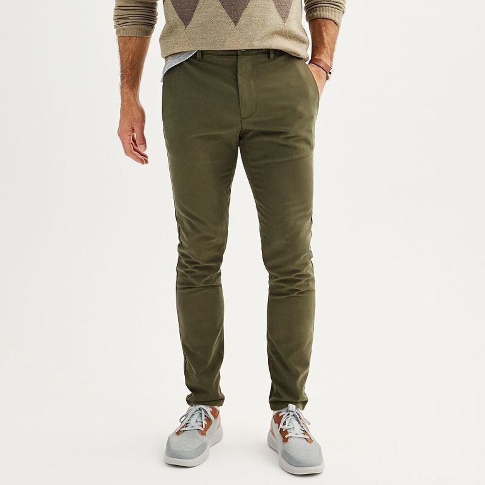 Apt 9 Tech Pants Mens 36x32 Olive Green Slim Fit Performance Stretch NEW